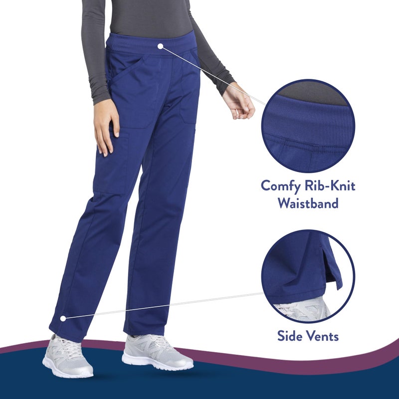 CHEROKEE Workwear Professionals Women Scrubs Pant Mid Rise Straight Leg Pull-on Cargo WW170T, S Tall, Navy - Image 3